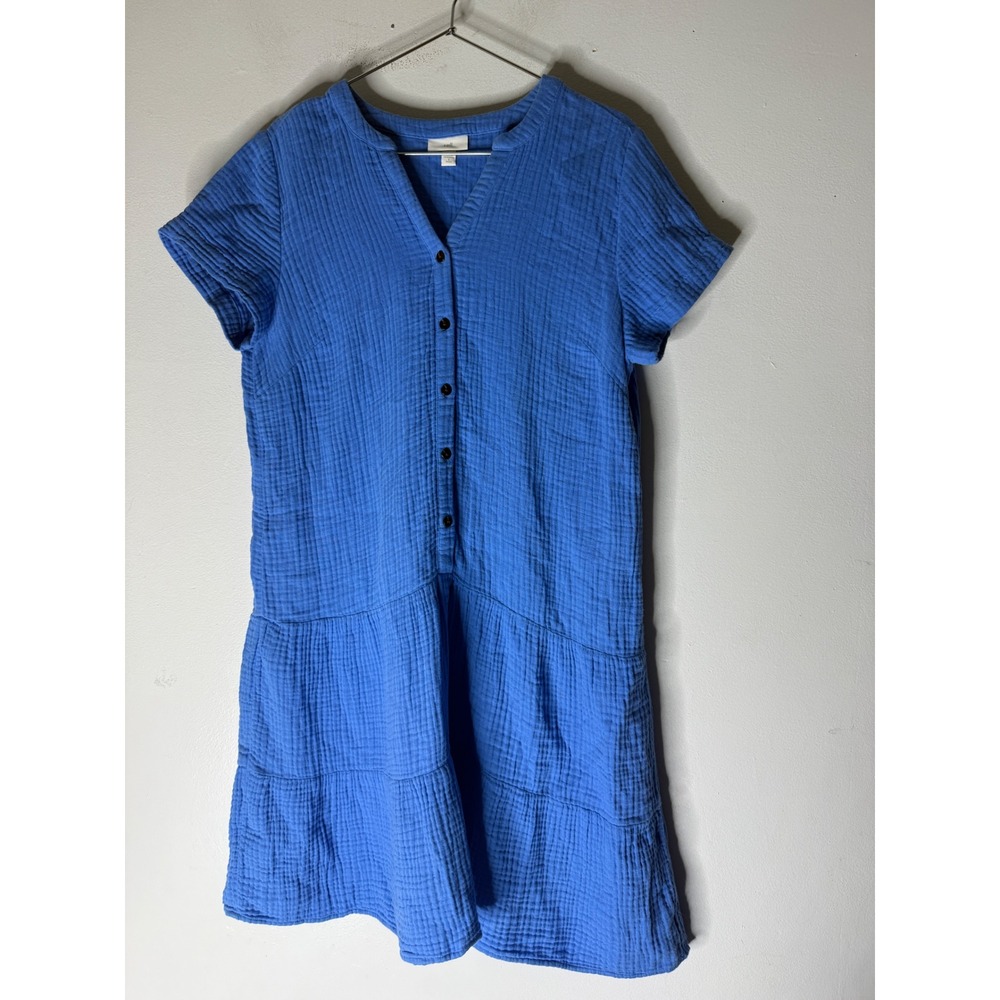 J Jill cotton gauze tiered drop‎ waist mini dress blue beachy size small